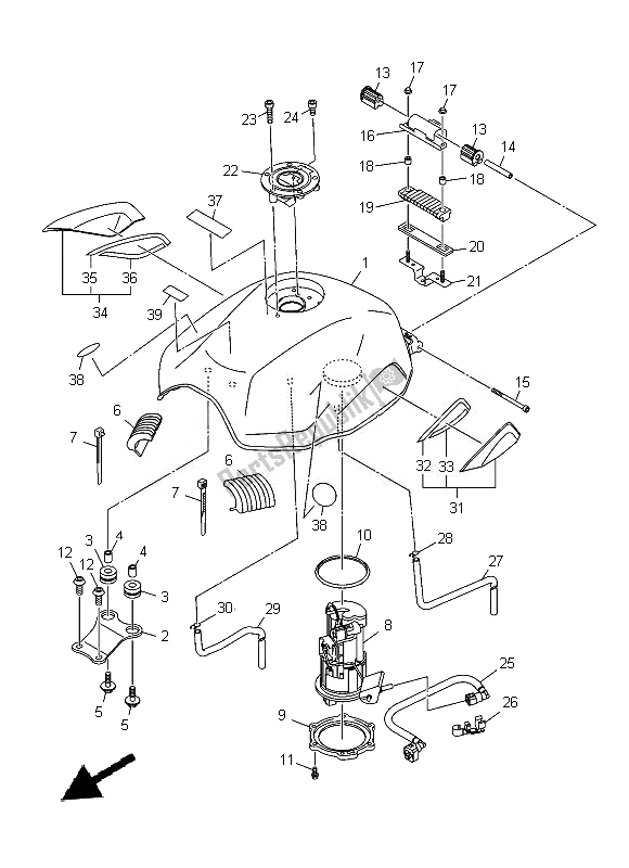 Alle onderdelen voor de Benzinetank van de Yamaha XJ 6F 600 2014