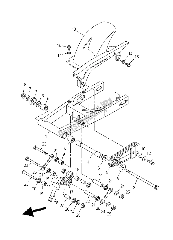 All parts for the Rear Arm of the Yamaha YBR 250 2009