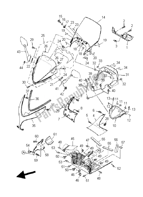 All parts for the Windshield of the Yamaha XP 500A T MAX 2010