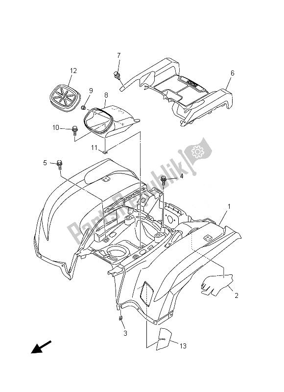Tutte le parti per il Parafango Posteriore del Yamaha YFM 700 GPD Grizzly 4X4 2013