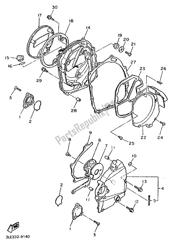 Toutes les pièces pour le Couvercle De Carter 1 du Yamaha FZR 1000 1993