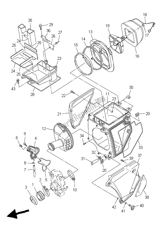 All parts for the Intake of the Yamaha WR 250F 2004