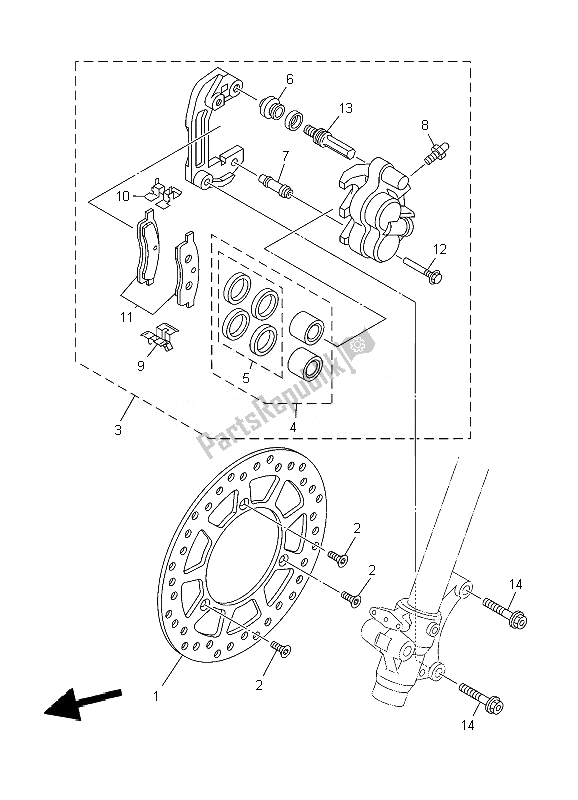 All parts for the Front Brake Caliper of the Yamaha YZ 85 SW LW 2010