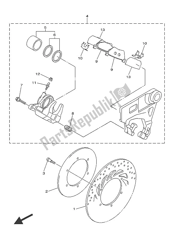 Tutte le parti per il Pinza Freno Posteriore del Yamaha XVS 1300 CU 2016