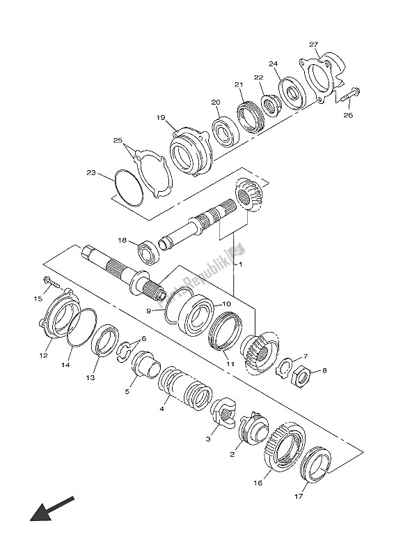 All parts for the Middle Drive Gear of the Yamaha FJR 1300 PA 2016