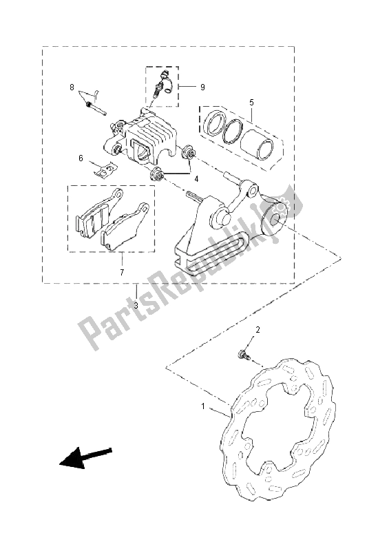 All parts for the Rear Brake Caliper of the Yamaha WR 125R 2011