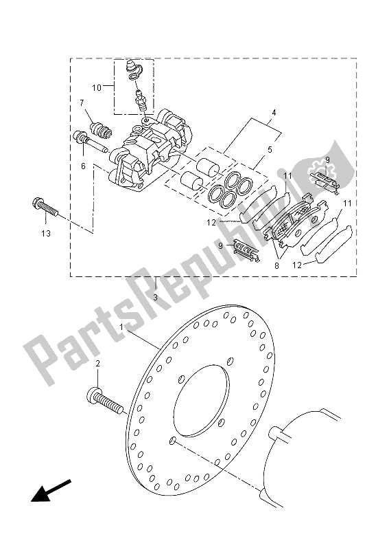 All parts for the Rear Brake Caliper of the Yamaha VP 250 X City 2012