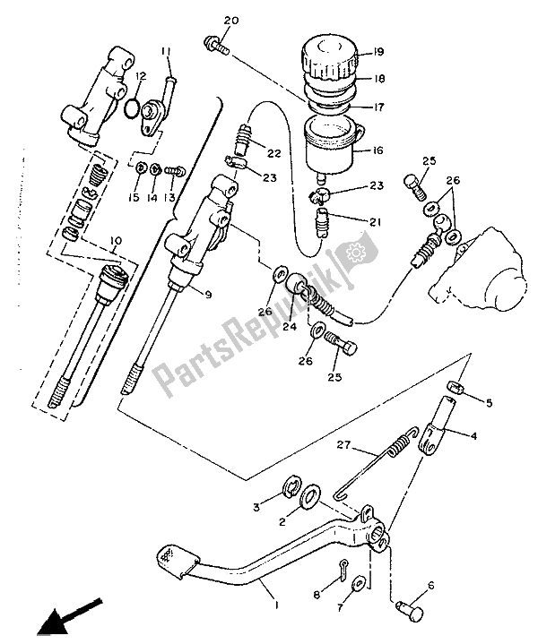 Toutes les pièces pour le Maître-cylindre Arrière du Yamaha XJ 600 1990