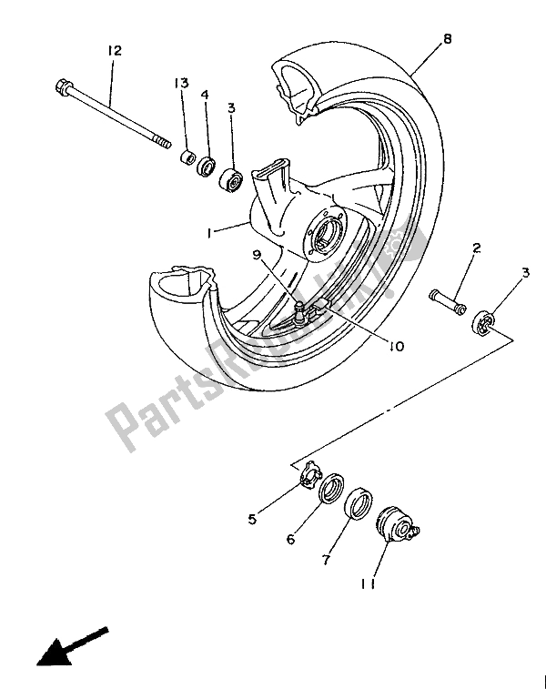 All parts for the Front Wheel of the Yamaha TDM 850 1994