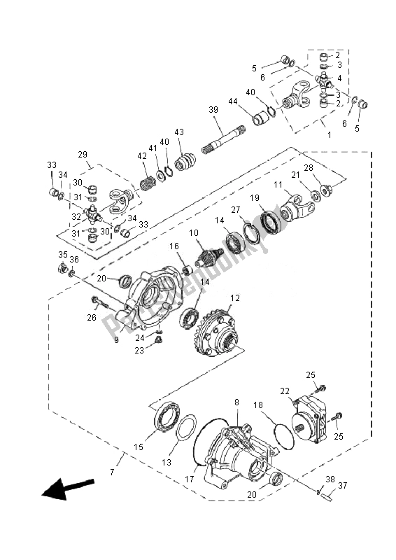 All parts for the Front Differential of the Yamaha YFM 350F Grizzly 4X4 IRS 2010