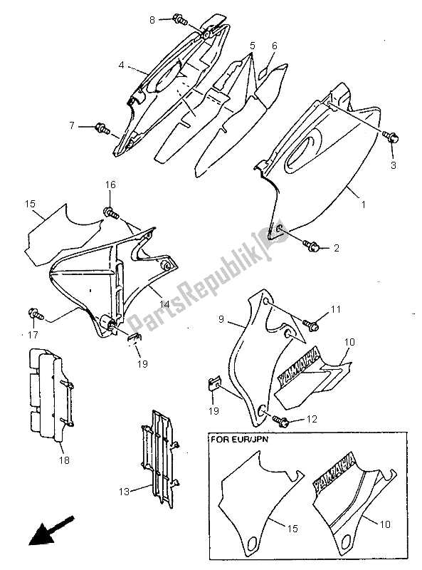 All parts for the Side Cover of the Yamaha YZ 400F 1998