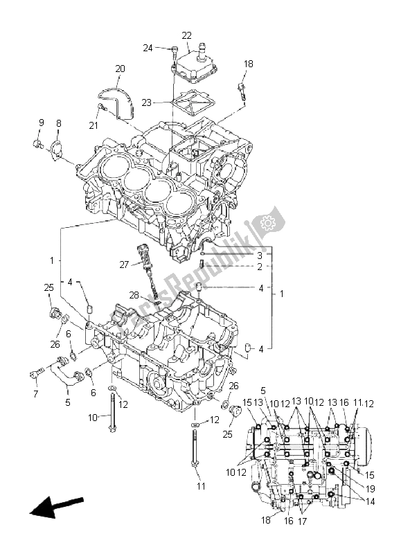 All parts for the Crankcase of the Yamaha FZ6 Sahg 600 2008