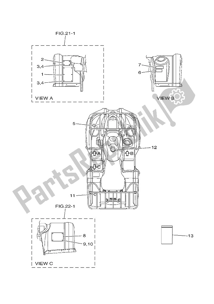 All parts for the Emblem & Label 1 of the Yamaha YFM 450 FWA Grizzly 4X4 2016