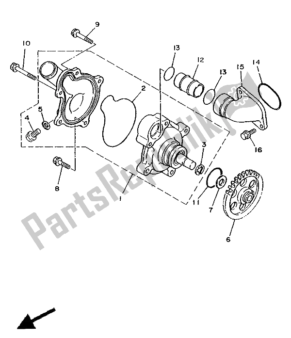 All parts for the Waterpump of the Yamaha TDM 850 1994