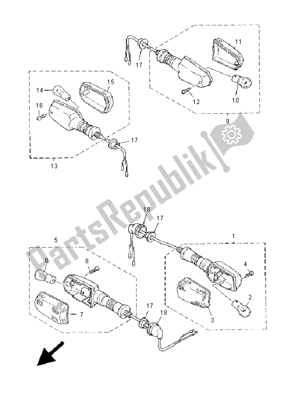 Alle onderdelen voor de Knipperlicht van de Yamaha XJR 1300 2001