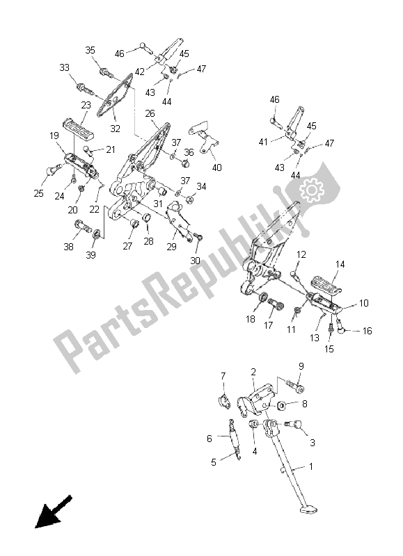 Alle onderdelen voor de Standaard & Voetensteun van de Yamaha FZ6 N 600 2005