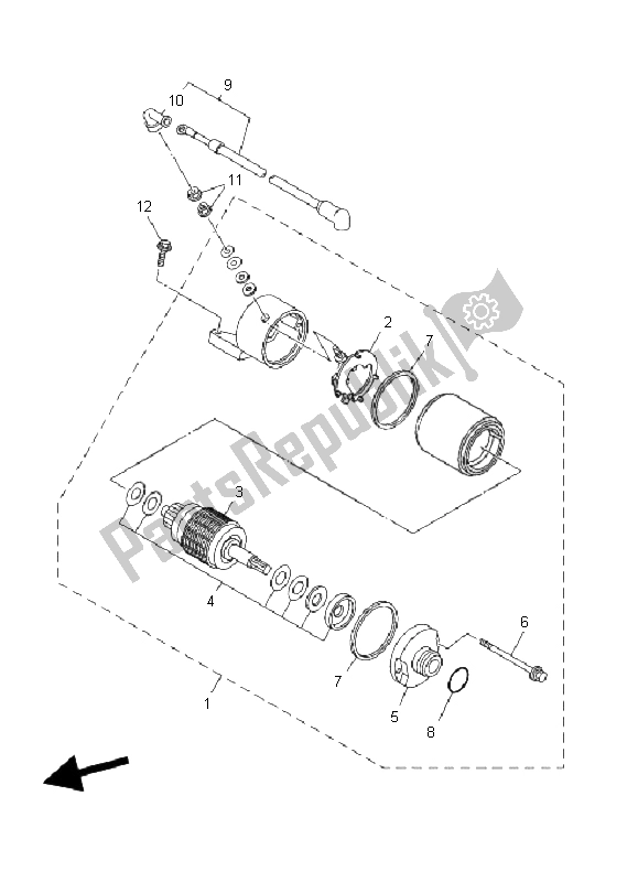 All parts for the Starting Motor of the Yamaha YFM 350 Grizzly 2X4 2011