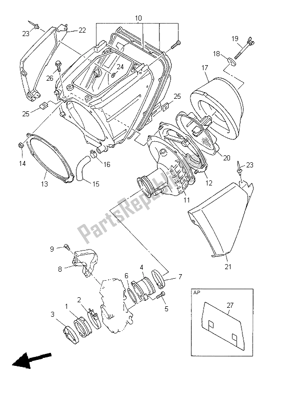 All parts for the Intake of the Yamaha YZ 250F 2002