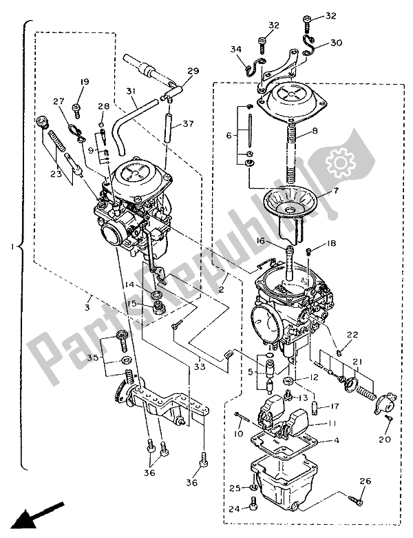 Toutes les pièces pour le Carburateur du Yamaha XV 1100 Virago 1991