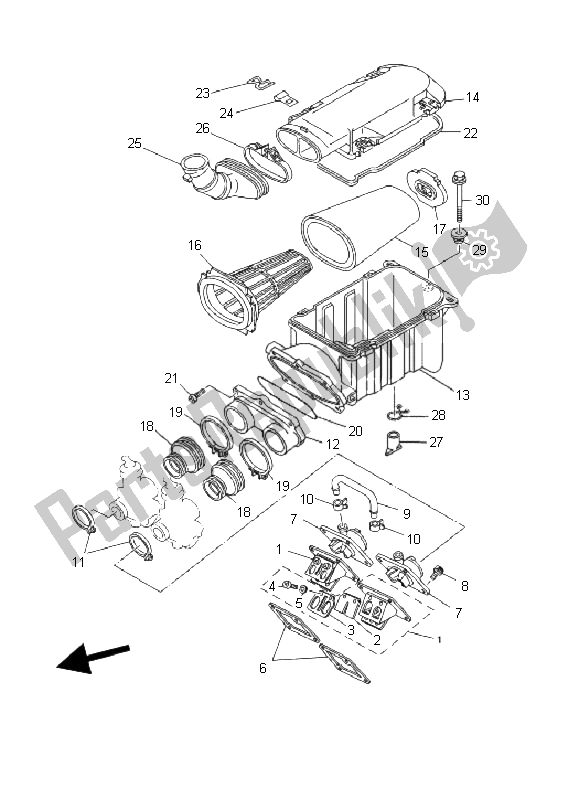 All parts for the Intake of the Yamaha YFZ 350 Banshee 2002