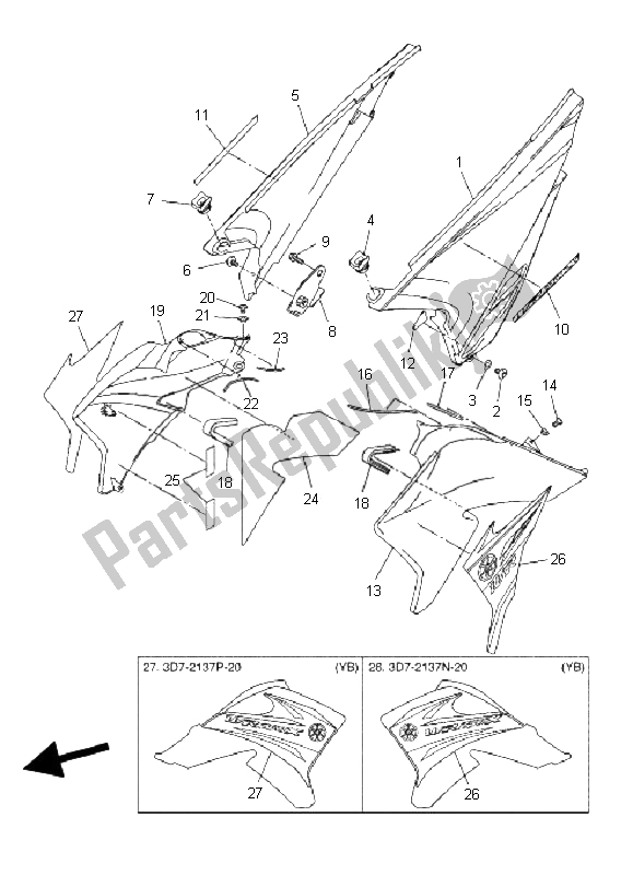 Todas las partes para Cubierta Lateral de Yamaha WR 250X 2008