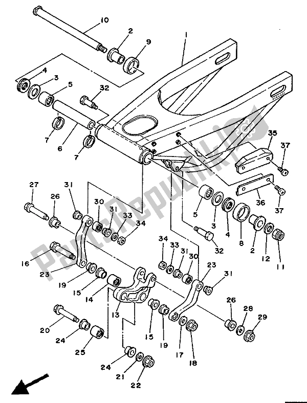 Alle onderdelen voor de Achterste Arm van de Yamaha TZ 250 1990