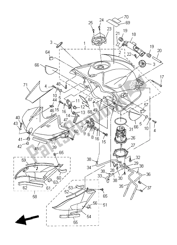 All parts for the Fuel Tank of the Yamaha YZF R6 600 2007