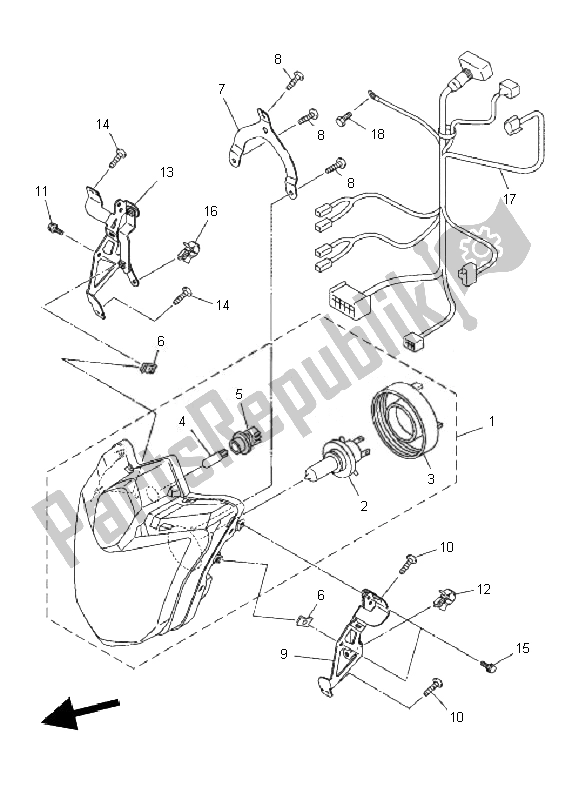 All parts for the Headlight of the Yamaha XJ6F 600 2010