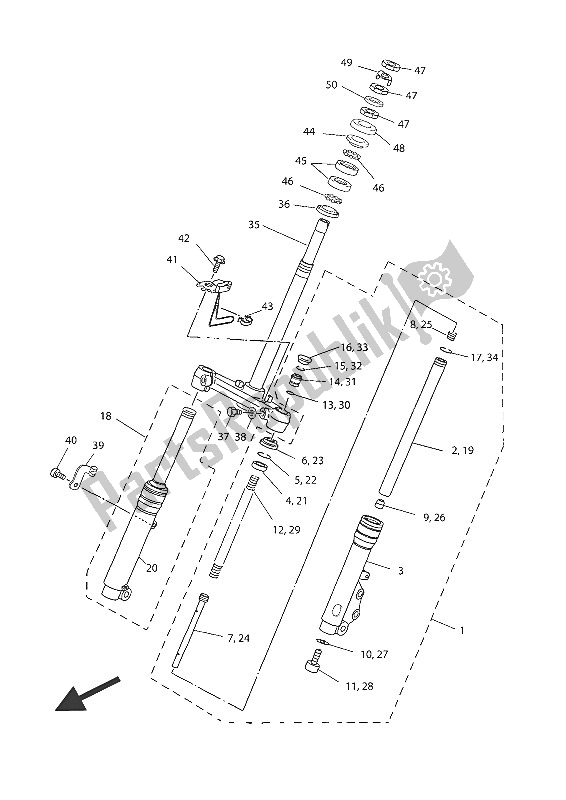 All parts for the Front Fork of the Yamaha YN 50 2016