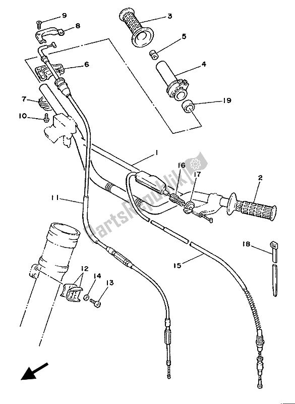 Alle onderdelen voor de Stuurhendel En Kabel van de Yamaha YZ 125 1988