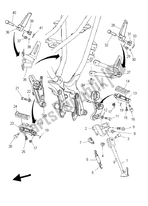 All parts for the Stand & Footrest of the Yamaha MT 03 25 KW 660 2006
