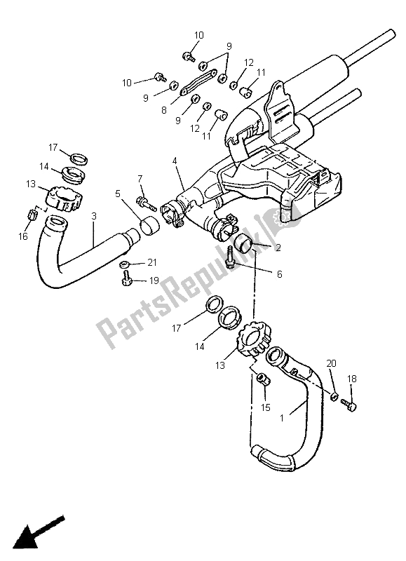 Alle onderdelen voor de Uitlaat van de Yamaha XV 750 Virago 1996