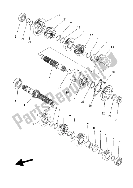 All parts for the Transmission of the Yamaha XT 660X 2008