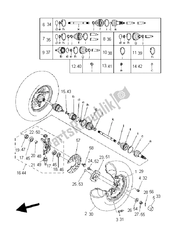 All parts for the Front Wheel of the Yamaha YFM 400F Kodiak 4X4 2003