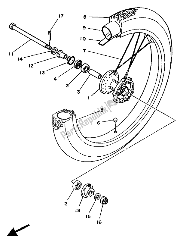 All parts for the Front Wheel of the Yamaha XT 350 1991