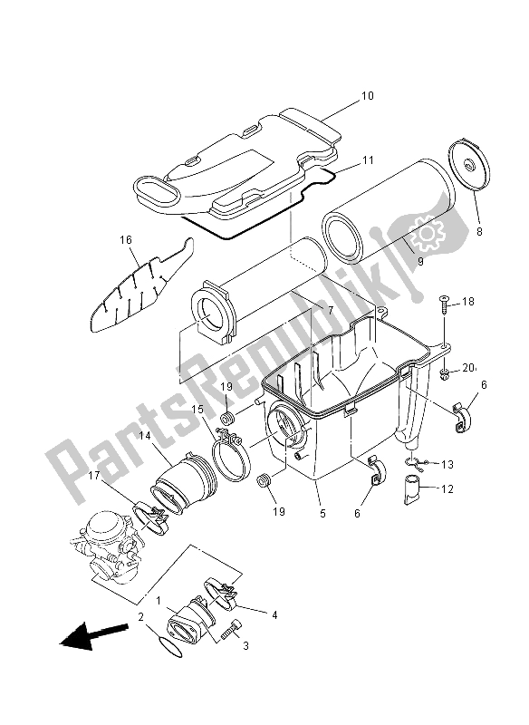 All parts for the Intake of the Yamaha YFM 350R 2012