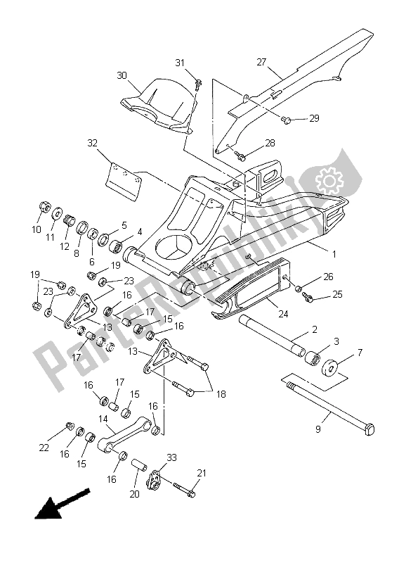 Alle onderdelen voor de Achterste Arm van de Yamaha YZF R6 600 2000