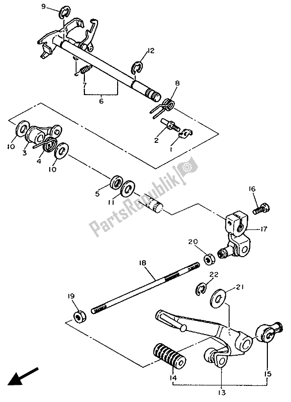 All parts for the Shift Shaft of the Yamaha XV 535 Virago 1989