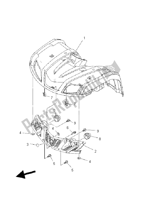 All parts for the Front Fender of the Yamaha YFM 350 FA Bruin 4X4 2004