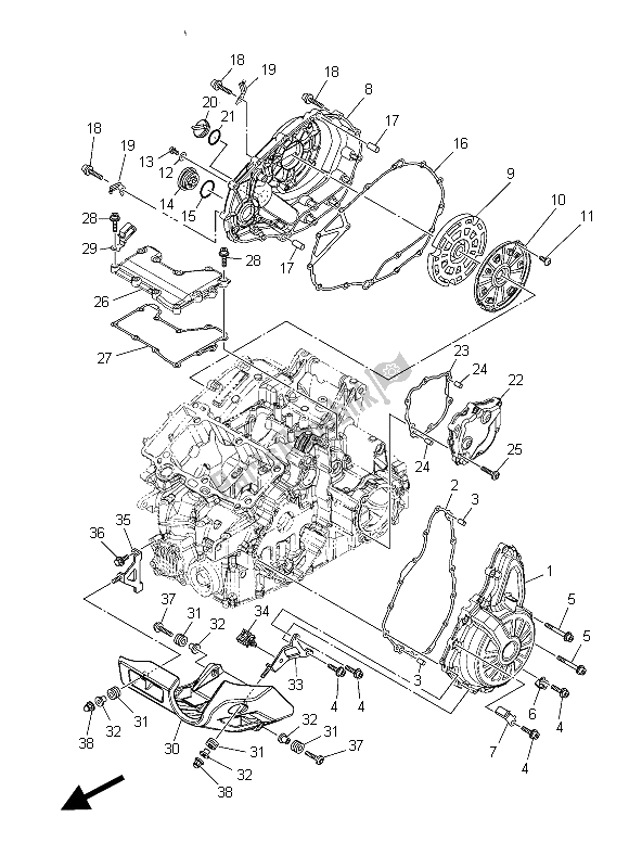 All parts for the Crankcase Cover 1 of the Yamaha XT 1200Z 2015