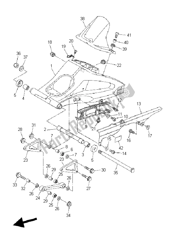 Alle onderdelen voor de Achterste Arm van de Yamaha FZ1 N Fazer 1000 2006