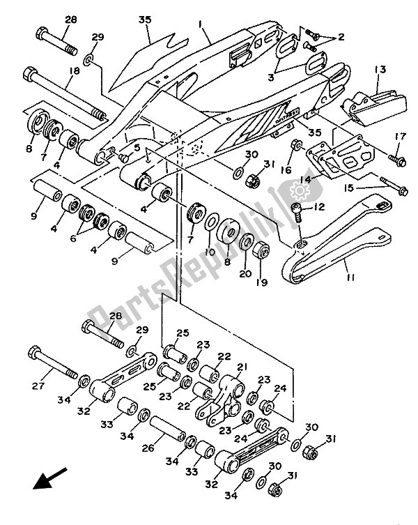 All parts for the Rear Arm of the Yamaha YZ 250 LC 1993