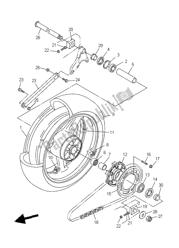 Wszystkie części do Tylne Ko? O Yamaha XJR 1300 2004