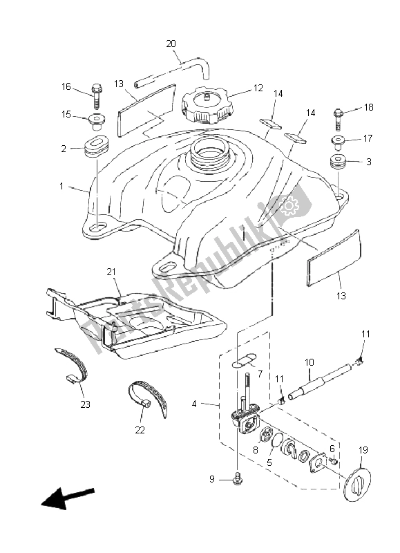 All parts for the Fuel Tank of the Yamaha YFM 350R 2011