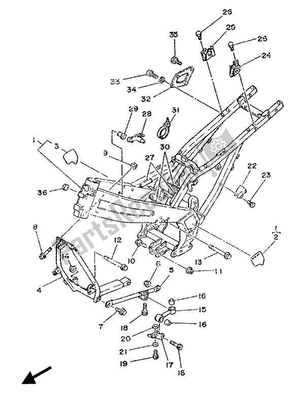All parts for the Frame of the Yamaha TZR 250 1989
