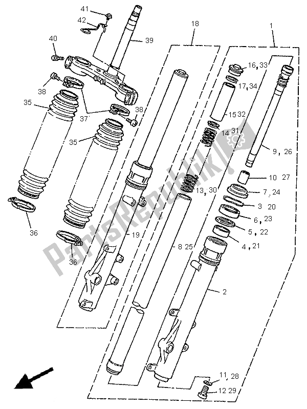 All parts for the Front Fork of the Yamaha XTZ 750 Super Tenere 1995