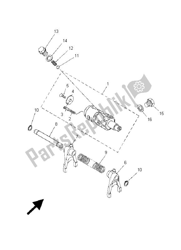 All parts for the Shift Cam & Fork of the Yamaha YXR 700F Rhino 2011