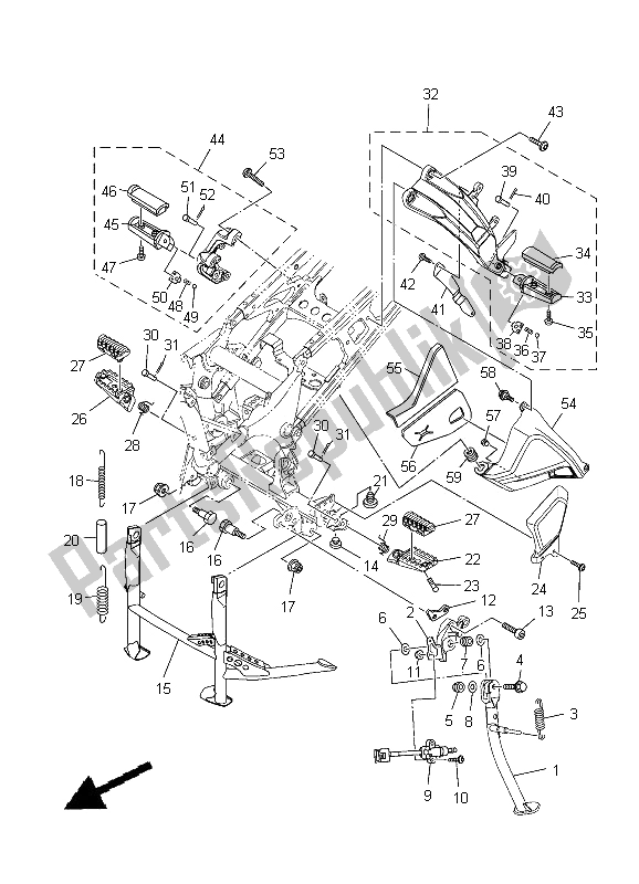 All parts for the Stand & Footrest of the Yamaha XT 1200Z Tenere 2012