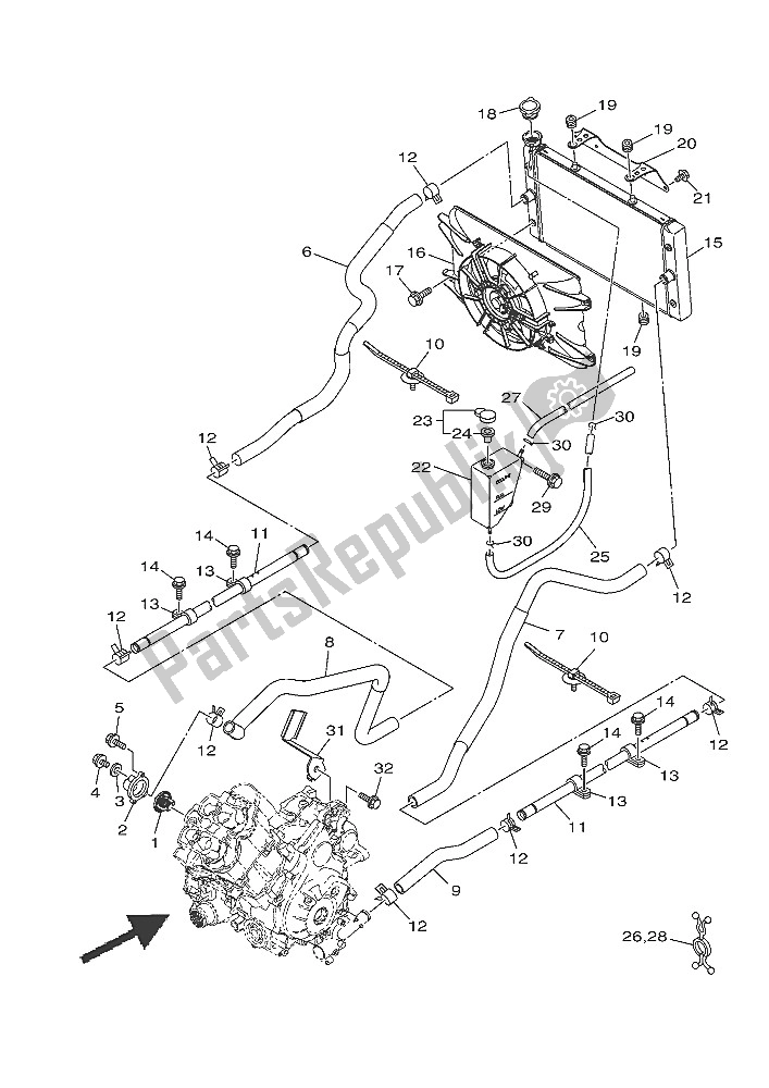 Tutte le parti per il Tubo Del Radiatore del Yamaha YXE 700E Yamaha Black 2016