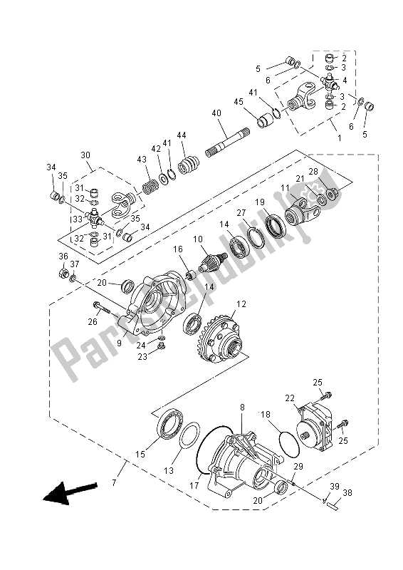 All parts for the Front Differential of the Yamaha YFM 450 FWA Grizzly 4X4 2014